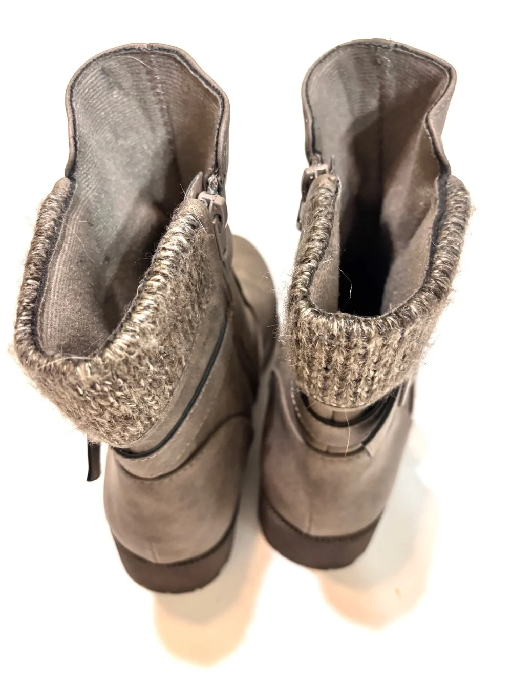 Maurices Gray Knit-Cuff Mid-Calf Boots with Buckle